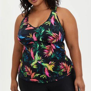 NWT Torrid Active Wireless Racerback Black Tropical Tankini SZ 2